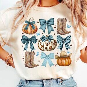 Howdy Fall Western Pumpkin T-shirt, Fall Cowhide Pumpkin Tee